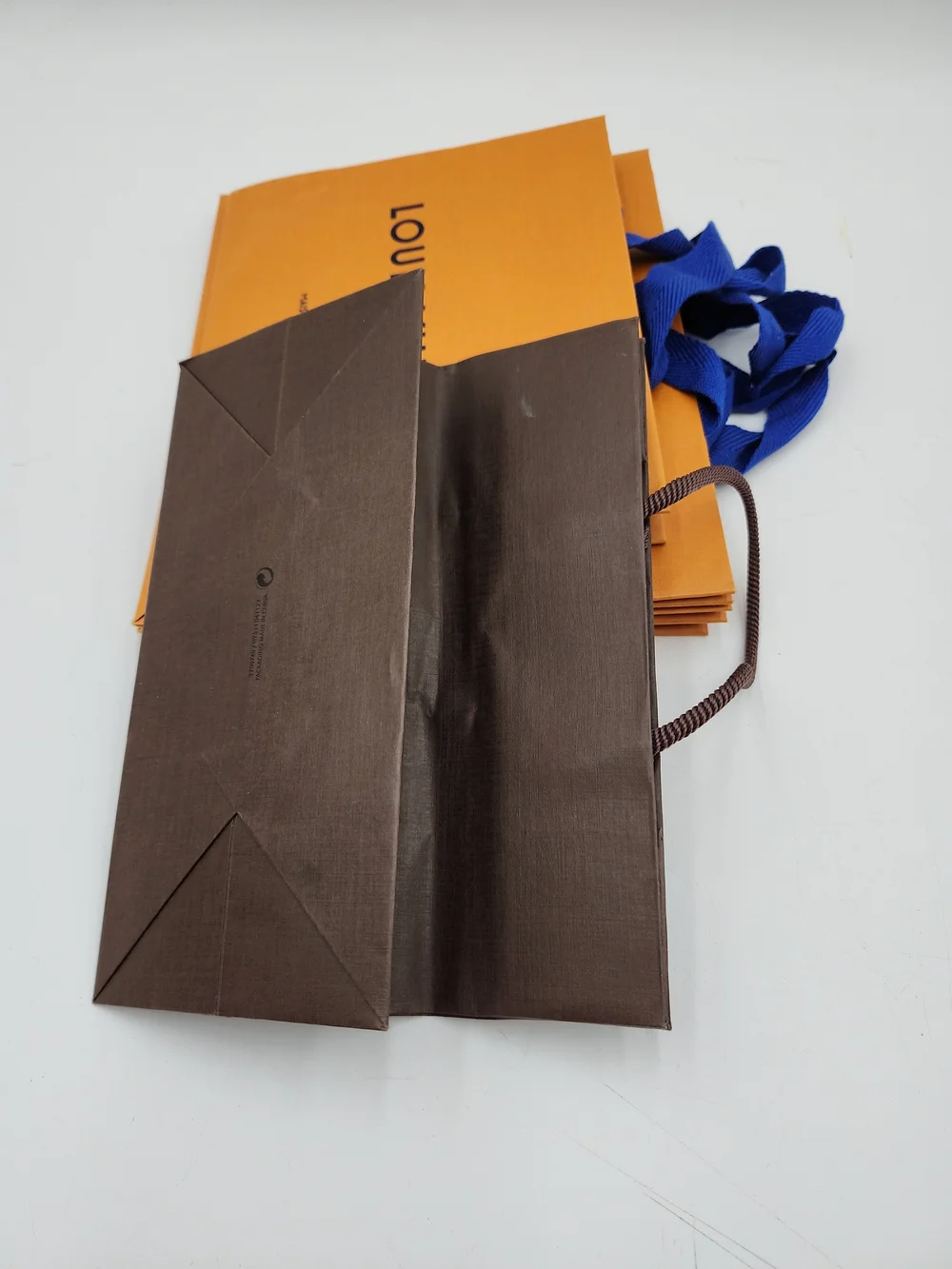 Lot of 5 authentic orange brown Louis Vuitton paper shopping gift medium